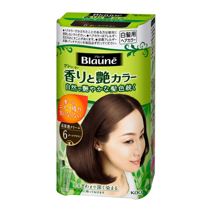 日本 KAO花王 Blaune纯植物配方白发染发剂染发膏 6深棕色