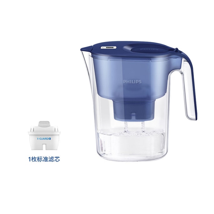【中国直邮】 飞利浦 新款家用厨房自来水过滤器滤水杯 【蓝色4.2L】1壶1芯