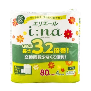 日本ELLEAIR I:NA 卫生纸 厕所纸纸巾卷筒纸 长度2倍卷设计 全白款 4卷 #花香