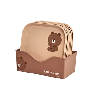 【中国直邮】LINE FRIENDS  吐骨碟家用塑料吐骨盘卡通味碟零食碟小盘子垃圾盘  四个装吐骨碟+底座