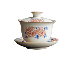 【中国直邮】 一品仟堂 汝窑高档国色天香三才盖碗茶杯 11*9.1厘米