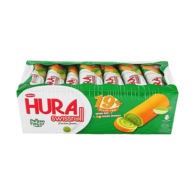 Hura Swissroll Cake, Pandan Flavor,20 Pieces 12.69 oz