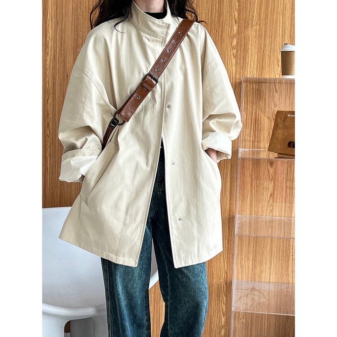 New Simple And Sophisticated Temperament Silhouette Standing Collar Windbreaker Jacket Apricot L