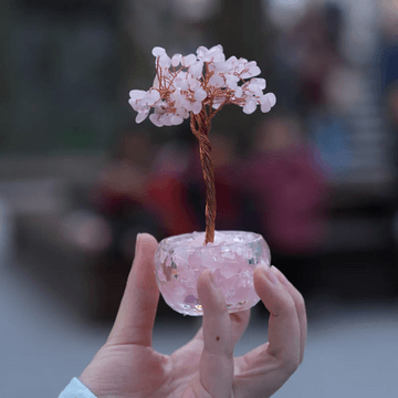 灵隐祈福 发财树桌面摆件黄水晶招财风水玄关摆件 粉水晶款