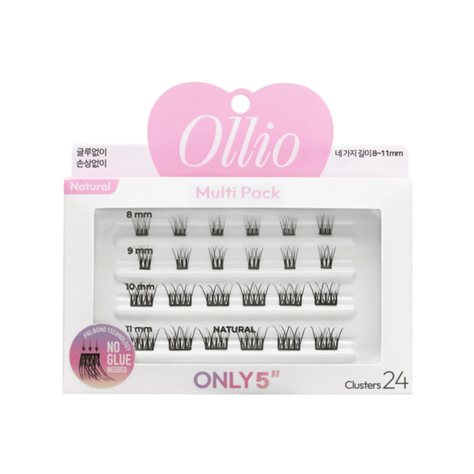 【韓国直輸入】 韓国 Ollio グルーフリー人工まつげ マルチパック (Multi Pack) ナチュラル、8-11mm