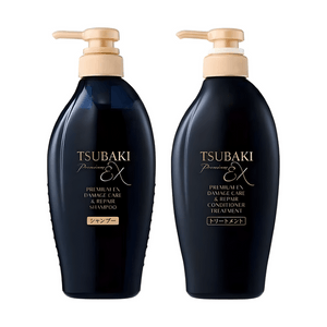 FineToday Japan TSUBAKI ブラック ツバキ ラグジュアリーブラック イオンリペアインテンスEX シャンプー＆コンディショナーセット 450ml + 450ml パーマやカラーリング後のひどく傷んだ髪を補修します