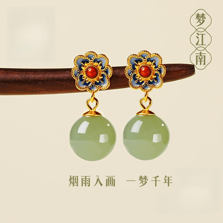 中国直邮】 故宫文创宫里上新和田玉耳饰纯银新中式耳环玉耳钉国风礼物