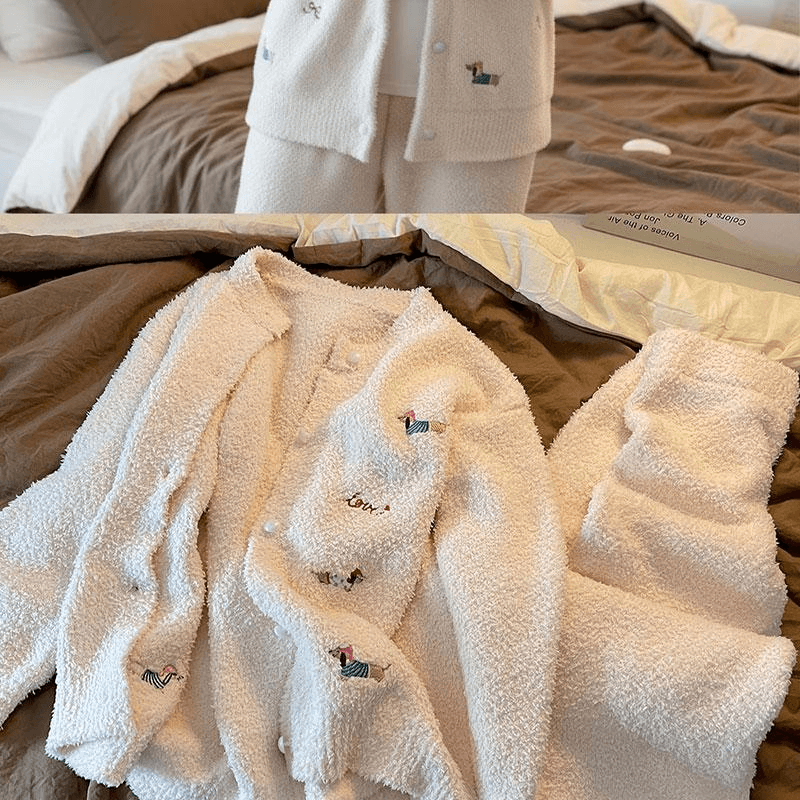 【中国直邮】 Lullabuy 绒绒小狗秋冬绒毛睡衣居家服 粉色 S码