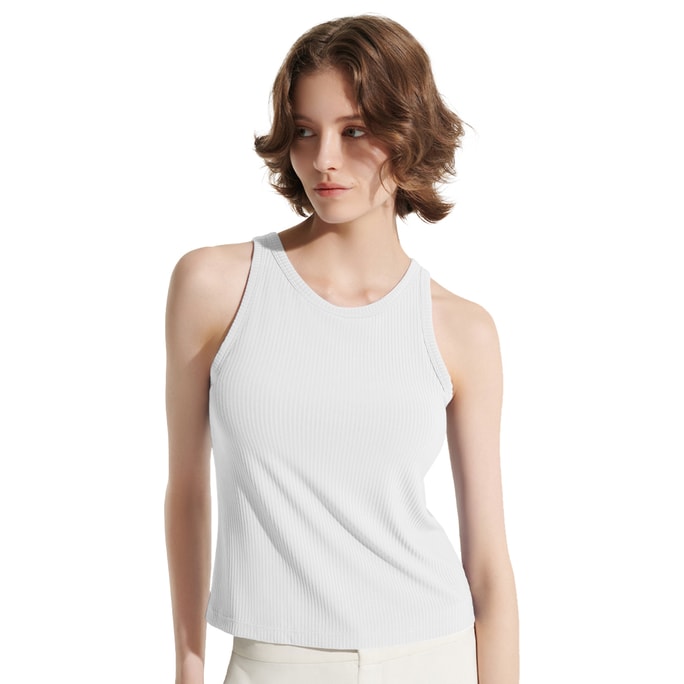  ubras 罗纹 bra-in经典小圆领背心带胸垫长款白色 L