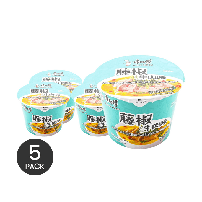 Artificial Beef Flavor With Sichuan Green Pepper Instant Noodles , 2.84 oz *5【Value Pack】