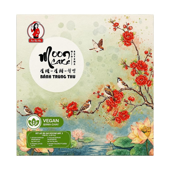 Vegan Mooncake Gift Box 6.35oz*4 pieces【Pandan Mung Bean+Durian Mung Bean+Lotus Seed+Coconut Flakes】【Mid-Autumn Gift Box】