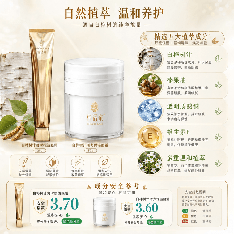 Birch Sap Anti-Wrinkle Eye Cream & Hydrating Face Cream Set, Eye Care And Face Moisturizing Skincare Set, Net Wt. 0.71 oz + 1.76 oz / 2.47 oz Total 3