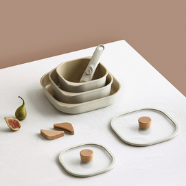 FIKA Objet comfort Reserve Die-casted Aluminum cookware 7pcs set with Silicon Lid- Ivory (T-Cotating, Cold spray inducti