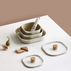 FIKA Objet comfort Reserve Die-casted Aluminum cookware 7pcs set with Silicon Lid- Ivory (T-Cotating, Cold spray inducti