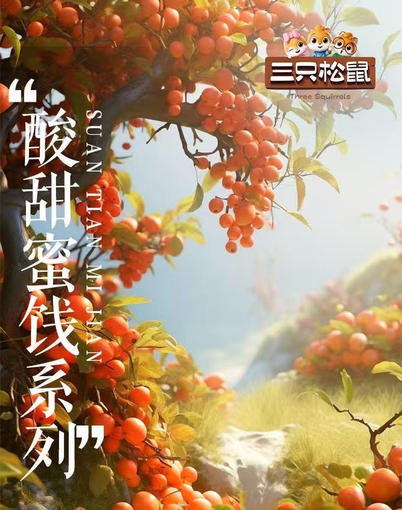 三隻松鼠 爆漿山楂50g*2袋 混合口味流心 獨立包裝山楂球 休閒零食小吃