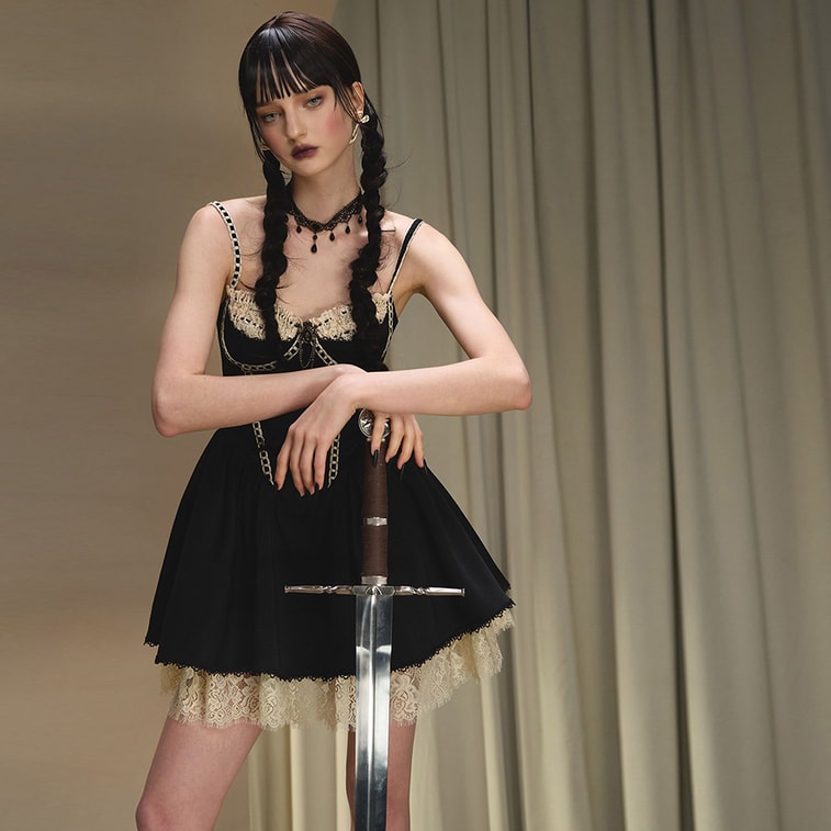 French-Style Little Black Dress, Boned Cami Dress, Birthday Cocktail Dress, Puff Dress Warm Winter Black, Cropped L 7