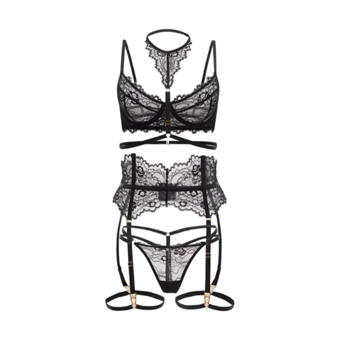 Midnight Embrace Lace Garter Lingerie Set