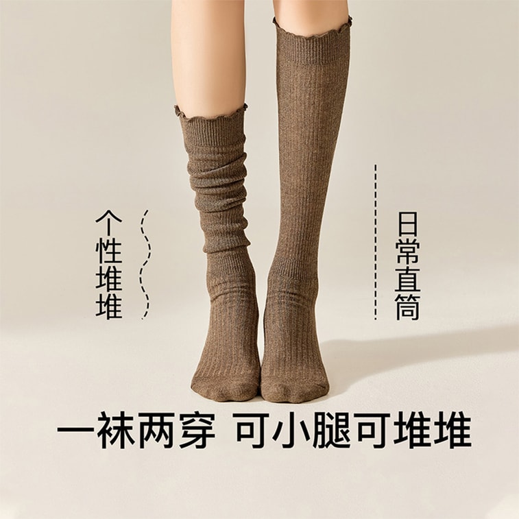 Slouchy Socks Beige F 1 Piece Women Calf Socks Pure & Alluring Miu Style Breathable & Odor-Resistant Ballet Style Knee High Socks 4