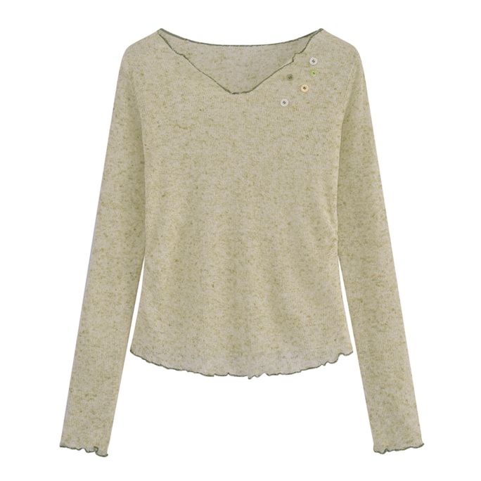 New V-Neck Slim Fit Long Sleeved T-Shirt With Thin Air Conditioning Cover Green F