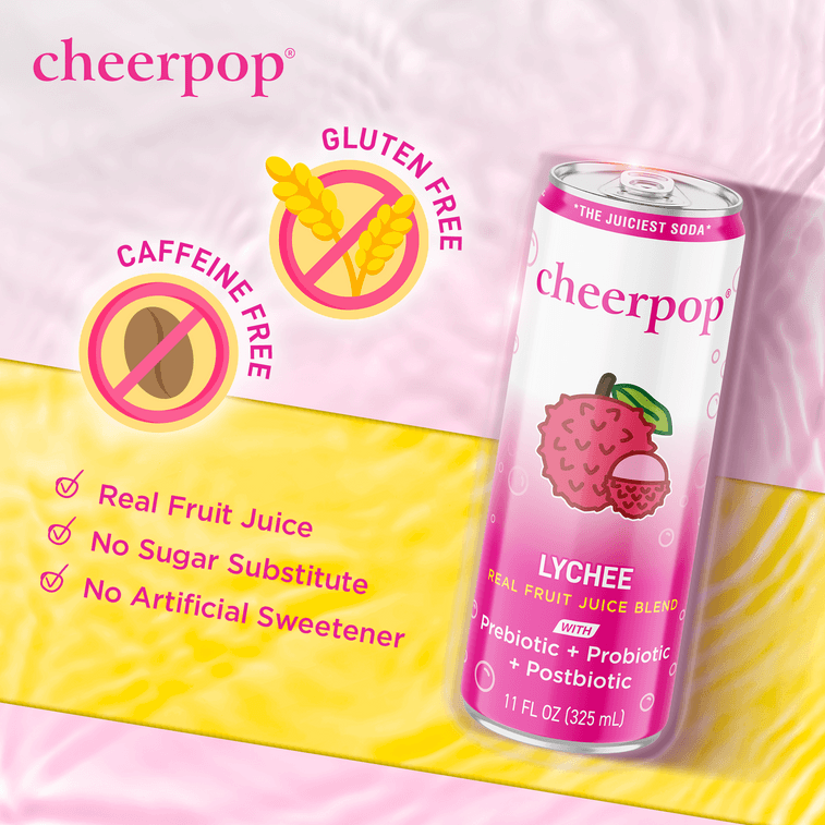 Cheerpop Lychee Sparkling Fruit Juice Blend – Prebiotic, Probiotic & Postbiotic Functional Beverage – Real Fruit Juice – Gluten Free – No Caffeine – 11 Fl Oz – Pack Of 12 3