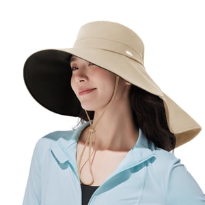 Black Lace Cape Sun Hat BM586 - almond color 360° Coverage (12cm Brim + 20cm Cape)