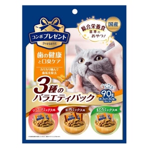 【日本直送】アンノウンコンボ ジャパニーズオーラルヘルスキャットフード/キャットトリーツ シーフード、ミート、ツナ味 個包装30袋（90g）