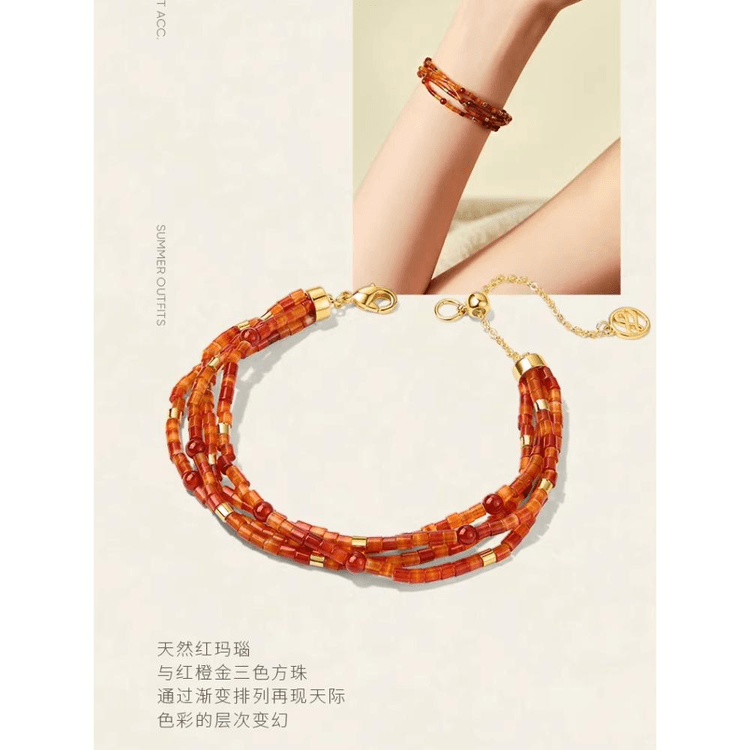 中国直送】ZENGLIU サンセットシリーズ 天然赤瑪瑙ブレスレット 女性用 