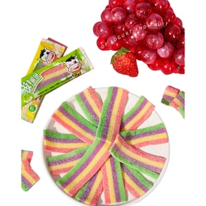 Rainbow Sour Strips Gummies Popular Sour Fruit Strips Long Candy Fruit-Flavored Kids Snack 90g*1 Bag (15 Packs)