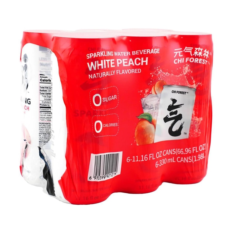 【Value Pack】Genki FOREST White Peach Soda Sparkling Water, 0 White Sugar 0 Calories,11.15fl oz*6 3