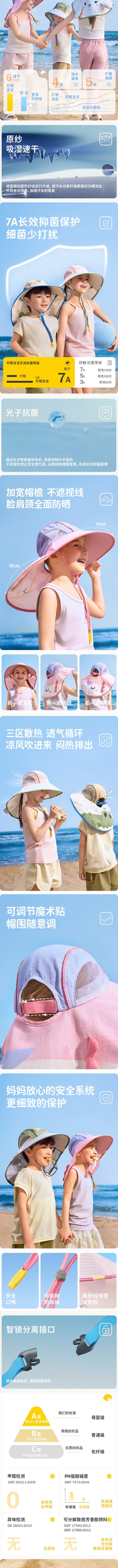 【中国直邮】 HSPM 原纱儿童防晒帽防紫外线遮阳大帽檐太阳帽 芭乐粉小兔52-54cm 1件