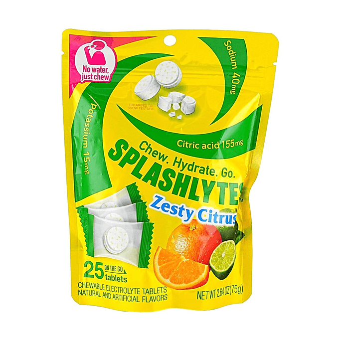 Splashlytes Zesty Citrus チュア블 전해질 타블렛 2.64oz 【일본 No.1 브랜드】【전해질 보충】【개별 포장】