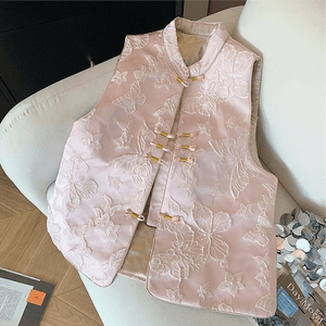 Chinese Style Butterfly Embroidery Tang Suit Vest Coat for Women Pink M