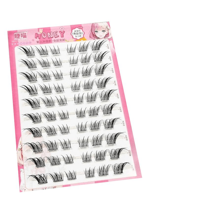 【中国直送】Monlis つけまつげ カートゥーン風 ナチュラル 人工まつげ 厚め 接着剤不要 透明 キツネ型 10列 10-13mm × 1箱