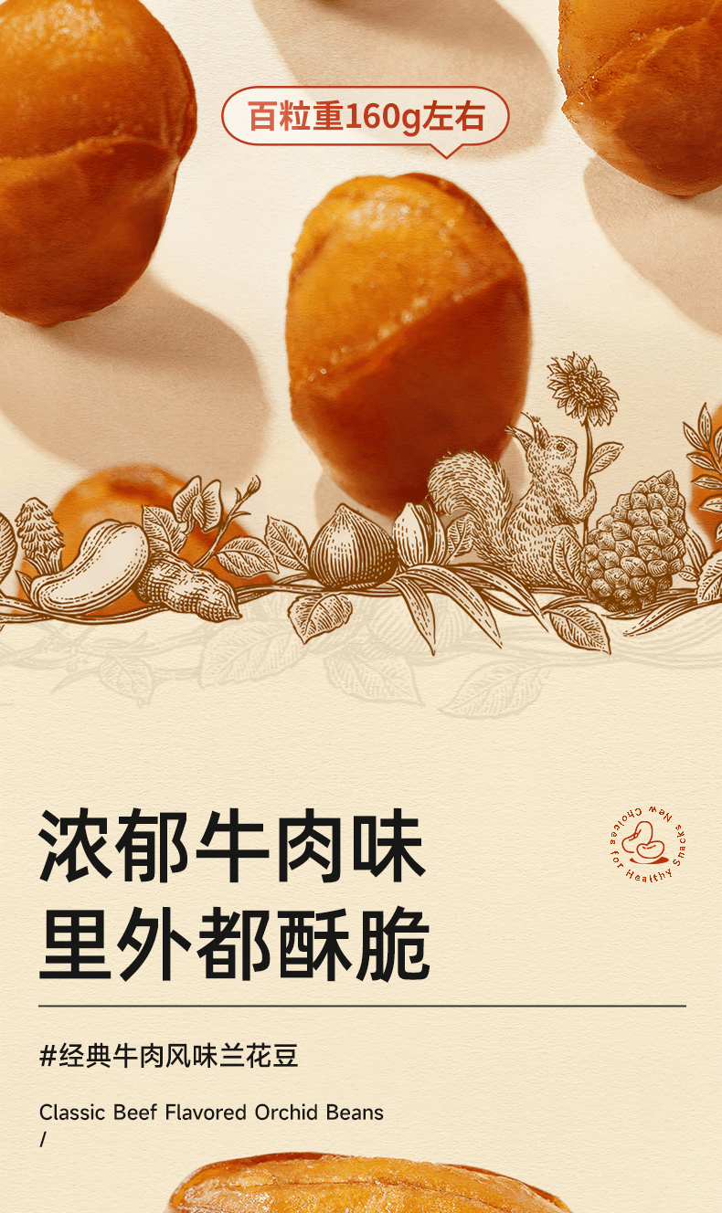 【中国直邮】 三只松鼠 牛肉味兰花豆400g 新年聚会首选 香脆可口休闲零食坚果炒货干果超值装