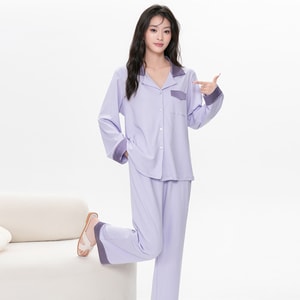 Liquid Ammonia Cotton 50s Pajama Set Taro Purple L 1 Set Long Sleeve & Pants Loungewear For Outer Wear