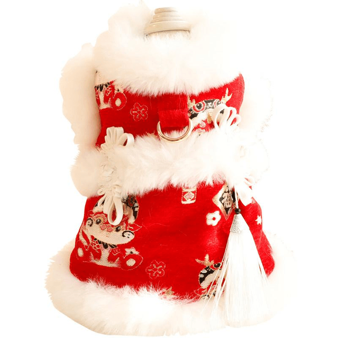 Thick Dog Clothes, Cat Princess New Year Greetings, Festive Small Dog Size, Red Xl Size, 10-15 Pounds, 50*40cm*1 Piece