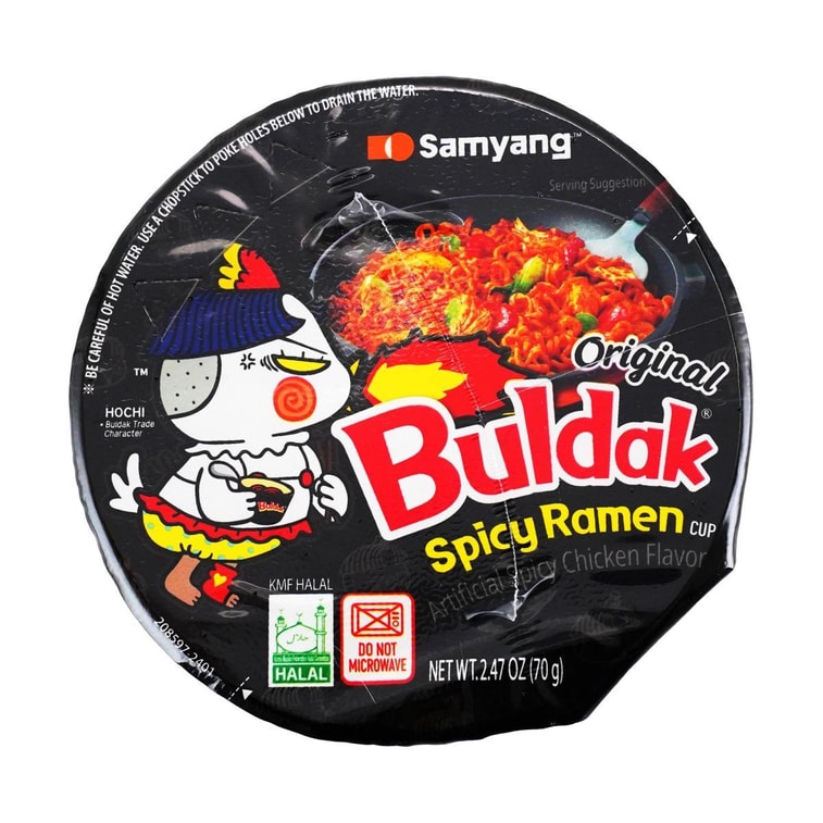 韓国オリジナル ブルダック スパイシーラーメンカップ - 人工辛味チキン風味インスタント麺、2.47オンス 3