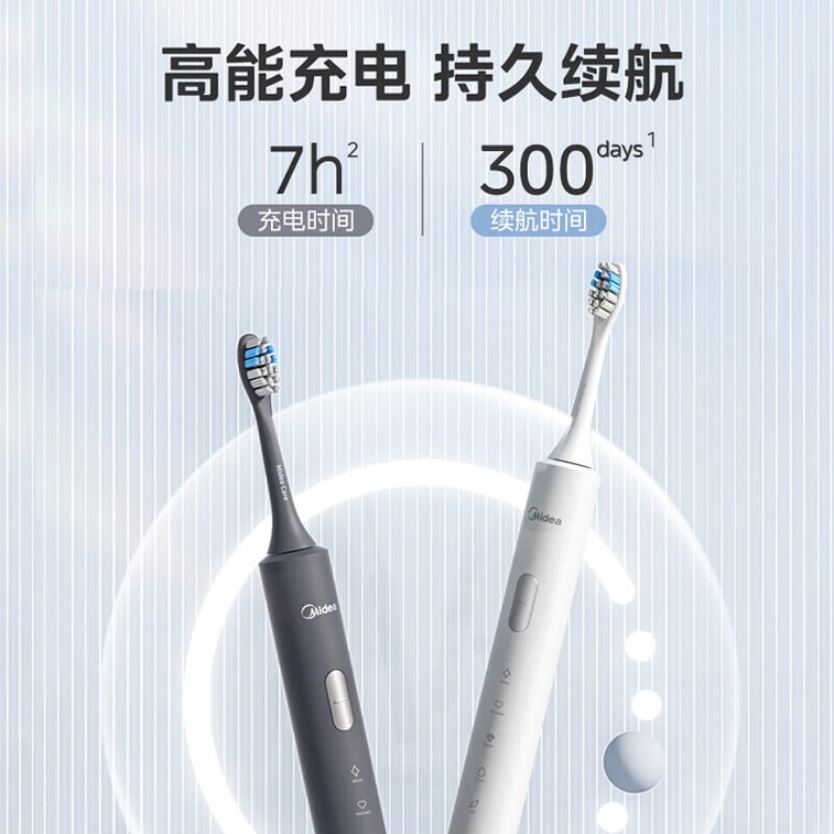 【中国直邮】美的电动牙刷 USB充电 刷头x2 美白超声波软毛刷头 白色 4