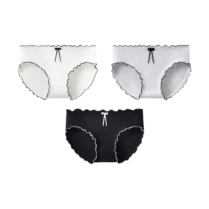 2025 New Style Women's Lace Underwear (White + Gray + Black) Size L [50-60kg] 3-Piece Set