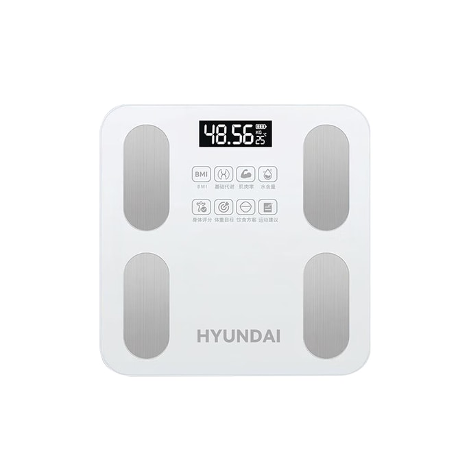 Hyundai 韓國現代健身房級智能體脂秤家用精準體脂秤減肥專用電子秤充電人體稱體重計一台【10*6cm大電極片、180KG承重】
