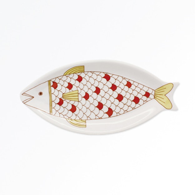 商品详情 - 日本九谷烧匠人手绘大号黄色鱼形盘一个 - image  0