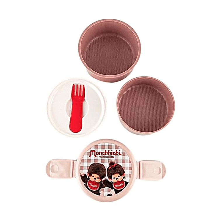 Monchhichi Round Double-Layer Lunch Box with Fork【Microwave Safe】【Compact Storage】 6