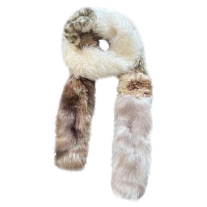 【中国直邮】 HSPM 自制款仿皮草拼接个性围脖y2k辣妹豹纹冬季保暖毛绒围巾潮 琥珀拼色F 1个