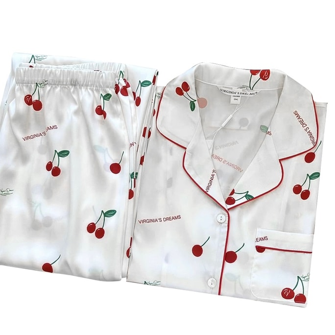 Chinese missponyo silk fabrics cherry print soft pajama set S