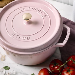 Round Dutch Oven, Enamel - coated Cast - iron with Double Ears, Peony Pink,4QT