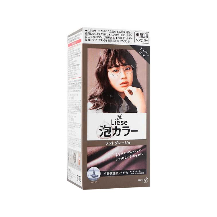 日本KAO花王 LIESE莉婕泡沫染髮劑 #榛果霧灰 柔軟灰 單組入 附染髮工具+護髮素 6
