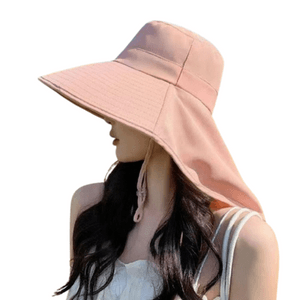 【中国直邮】 亲太太 大帽檐防晒采茶帽女夏季防紫外线户外遮阳护颈披肩渔夫帽 粉色 均码 1个