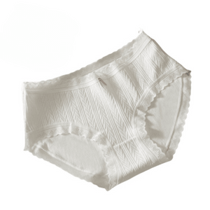 【中国直送】Bonas ミッドウエスト下着、レースエッジ通気性コットンボトムクロッチシームレスショーツ、ホワイト、3 組、フリーサイズ