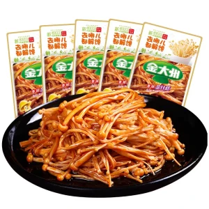 Golden Needle Mushroom Spicy Flavor Instant Ready-to-Eat Side Dish For Watching TV, Large Pack 42g*5 Bags