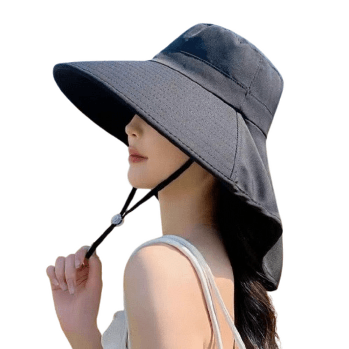 Large Brim Sun Protection Women's Summer Anti-ultraviolet Outdoor Sun Protection Neck Bucket Hat Black One Size